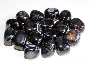 Highly polished Black Banded Agate tumble stone size 2-3 cm.