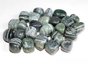 Highly polished chrysotile tumble stone size 2-3 cm.