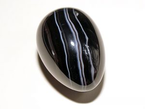 Highly polished Black Banded Agate egg approx height 45 mm.