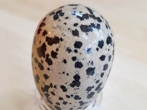 Highly polished Dalmatian Jasper crystal egg approximate height 45 mm. Beautiful to collect or hold and meditate with. Being a natural product these stones may have natural blemishes and vary in colour and banding. www.naturalhealingshop.co.uk based in Nuneaton for crystals, spiritual healing, meditation, relaxation, spiritual development,workshops.
