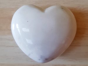 Highly polished White Howlite Heart approx 45 mm. www.naturalhealingshop.co.uk based in Nuneaton for crystals, spiritual healing, meditation, relaxation, spiritual development,workshops.