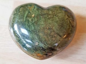Highly polished Rhyolite Heart approx 45 mm. These hearts are perfect for a gift! There are purple velvet pouches or organza bags you can purchase to pop them into for the finishing touch. Being a natural product these stones may have natural blemishes and vary in colour and banding. www.naturalhealingshop.co.uk based in Nuneaton for crystals, spiritual healing, meditation, relaxation, spiritual development,workshops.