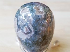 Highly polished Moss Agate egg approximate height 45 mm. Beautiful to collect or hold and meditate with. Being a natural product these stones may have natural blemishes and vary in colour and banding. www.naturalhealingshop.co.uk based in Nuneaton for crystals, spiritual healing, meditation, relaxation, spiritual development,workshops.